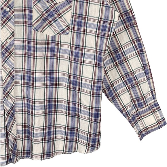 Vintage Wrangler Shirt Mens XL Western Pearl Snap Plaid Long Sleeve Pointed Yoke - Picture 4 of 9